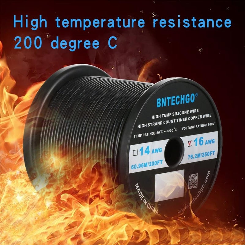 BNTECHGO 16 Gauge Silicone Wire Spool 250 ft Black Flexible 16 AWG Stranded Tinned Copper Wire - Image 5
